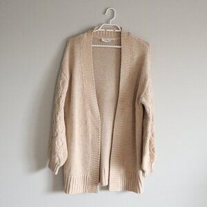 Cloth Women's Cream XS Oversized Open Front Knit Bell Sleeve Drop Shoulder Cardi